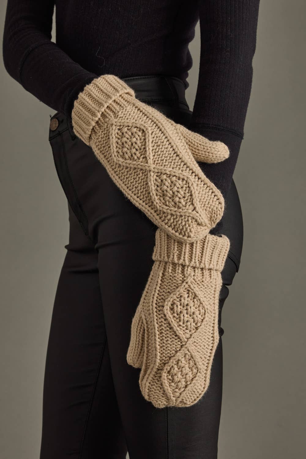 Taupe Cable Knit Mittens