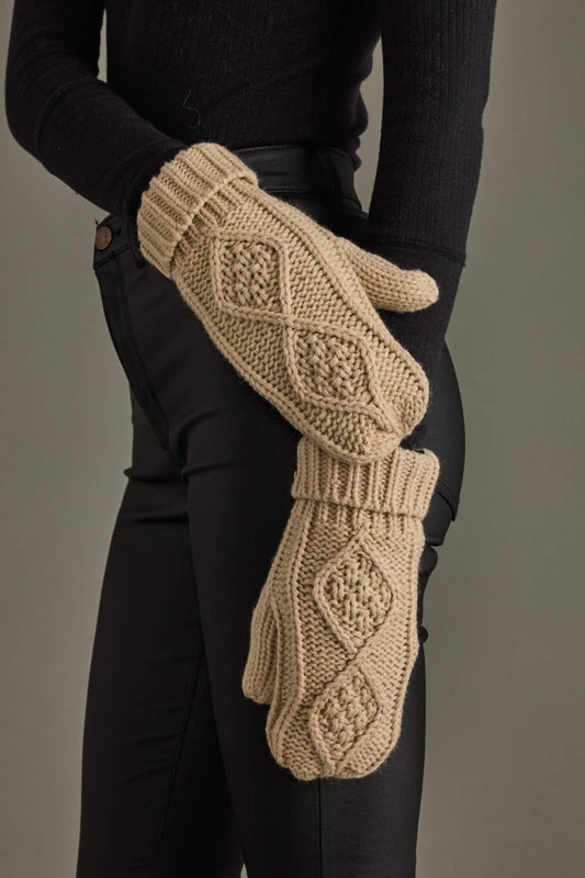 Taupe Cable Knit Mittens