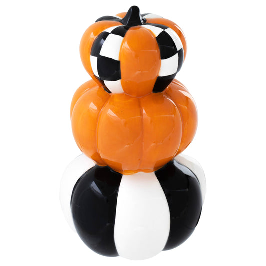 8.75" Halloween Check Tri-Stack Pumpkin Fall Autumn
