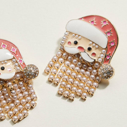 Pearl Fringe Santa Face Earrings | Enamel Holiday Studs: NA / One / EE1834