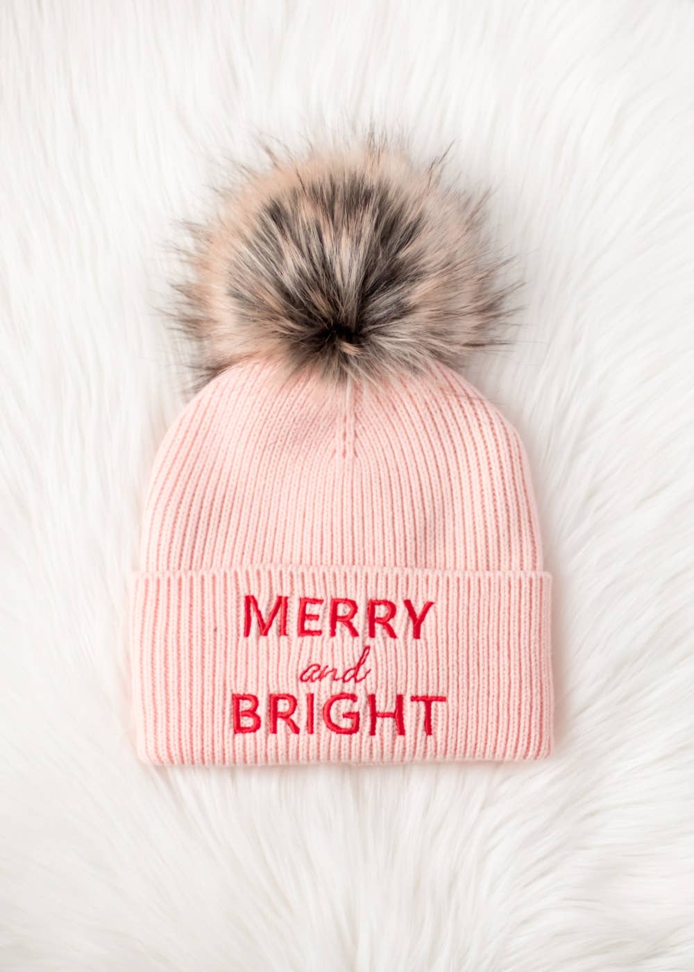 Bright Pink Cable Knit Pom Hat