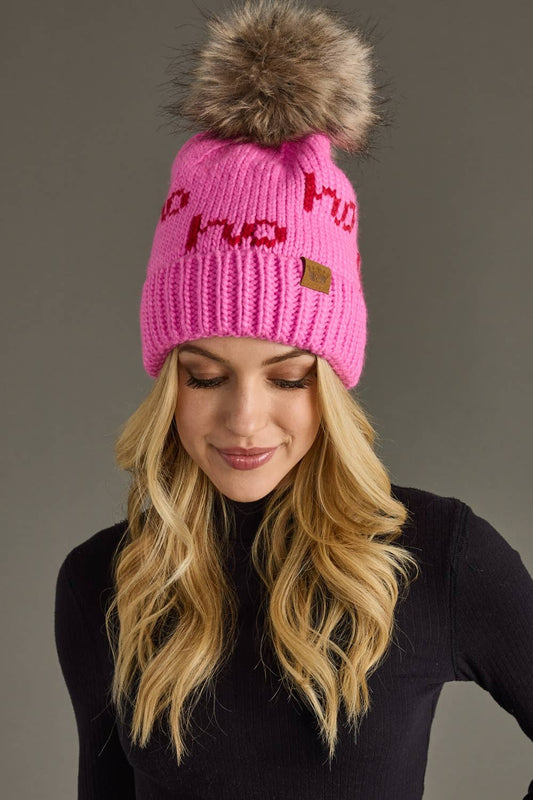 Pink & Red Ho Ho Ho Pom Hat