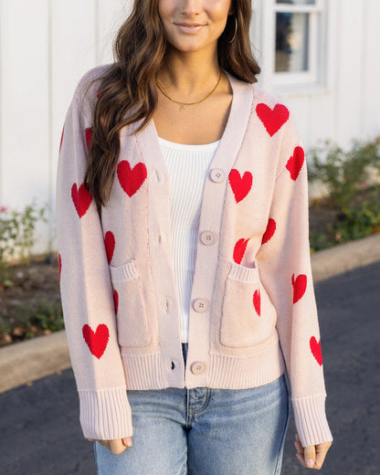 Grace & Lace Knit Heart Cardigan in Hearts