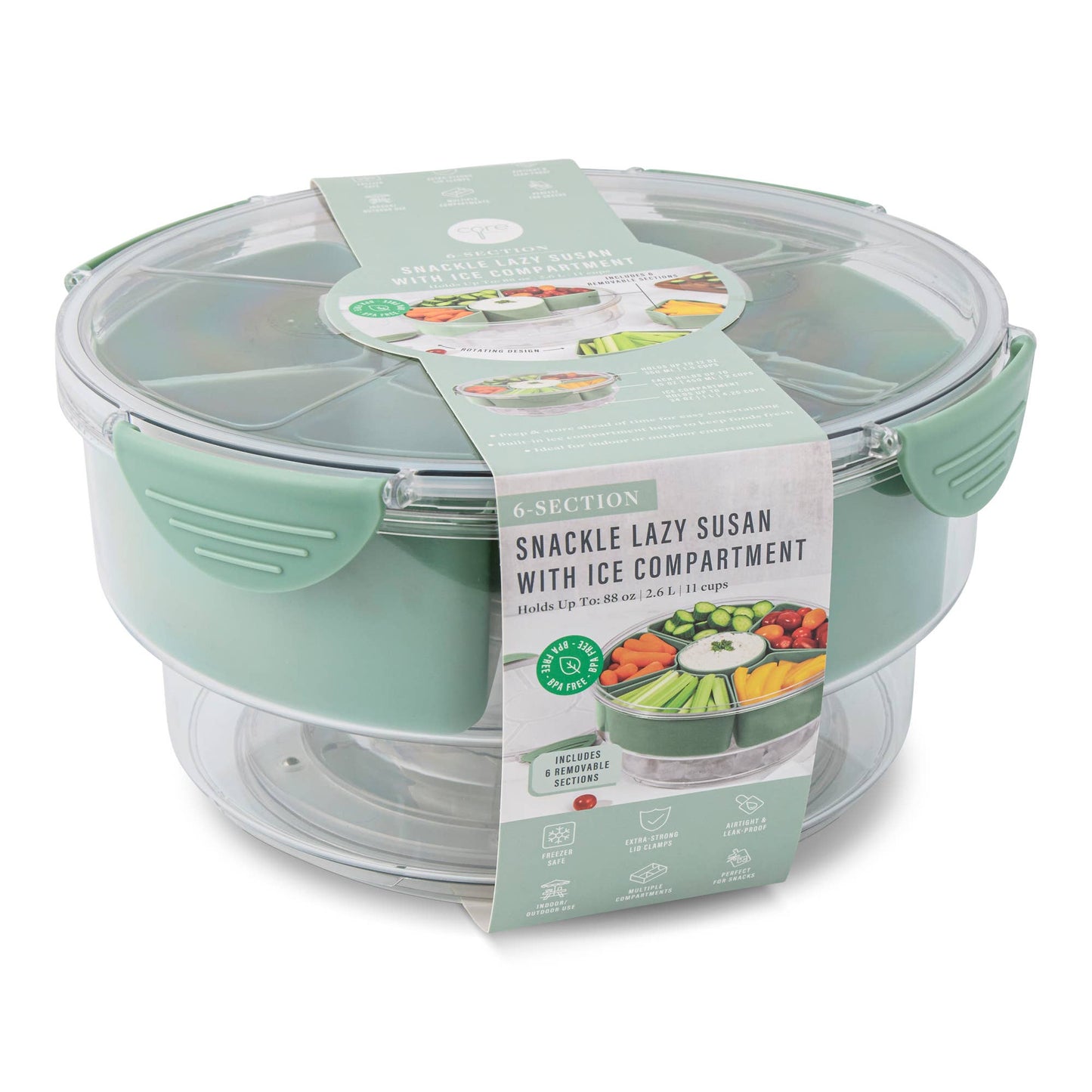 6 Section Snackle Lazy Susan w/ Ice Compartment - Matcha