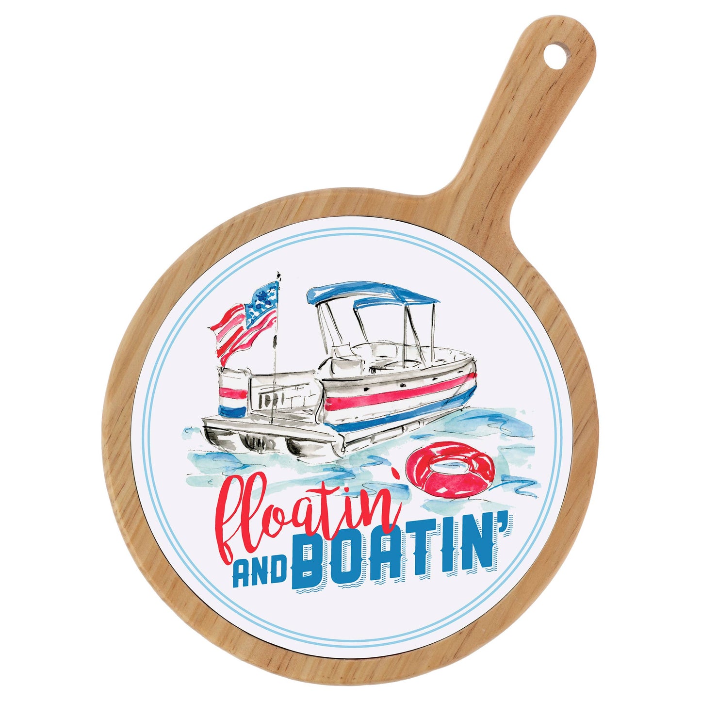 Floatin' And Boating Bamboo & Ceramic Cheese Board