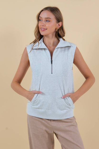 Zip Front Sleeveless Sweatshirt