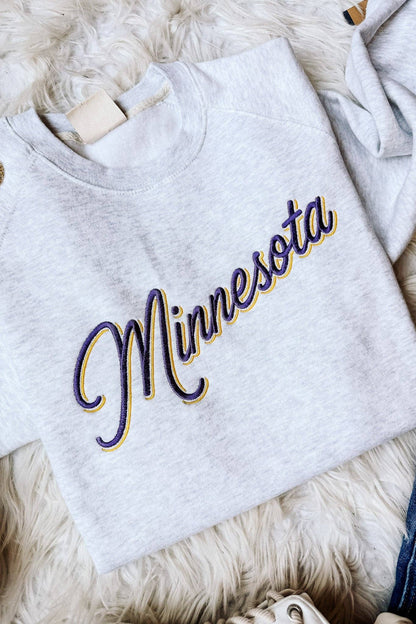 Minnesota Double Lined Font Embroidered Crewneck Sweatshirt