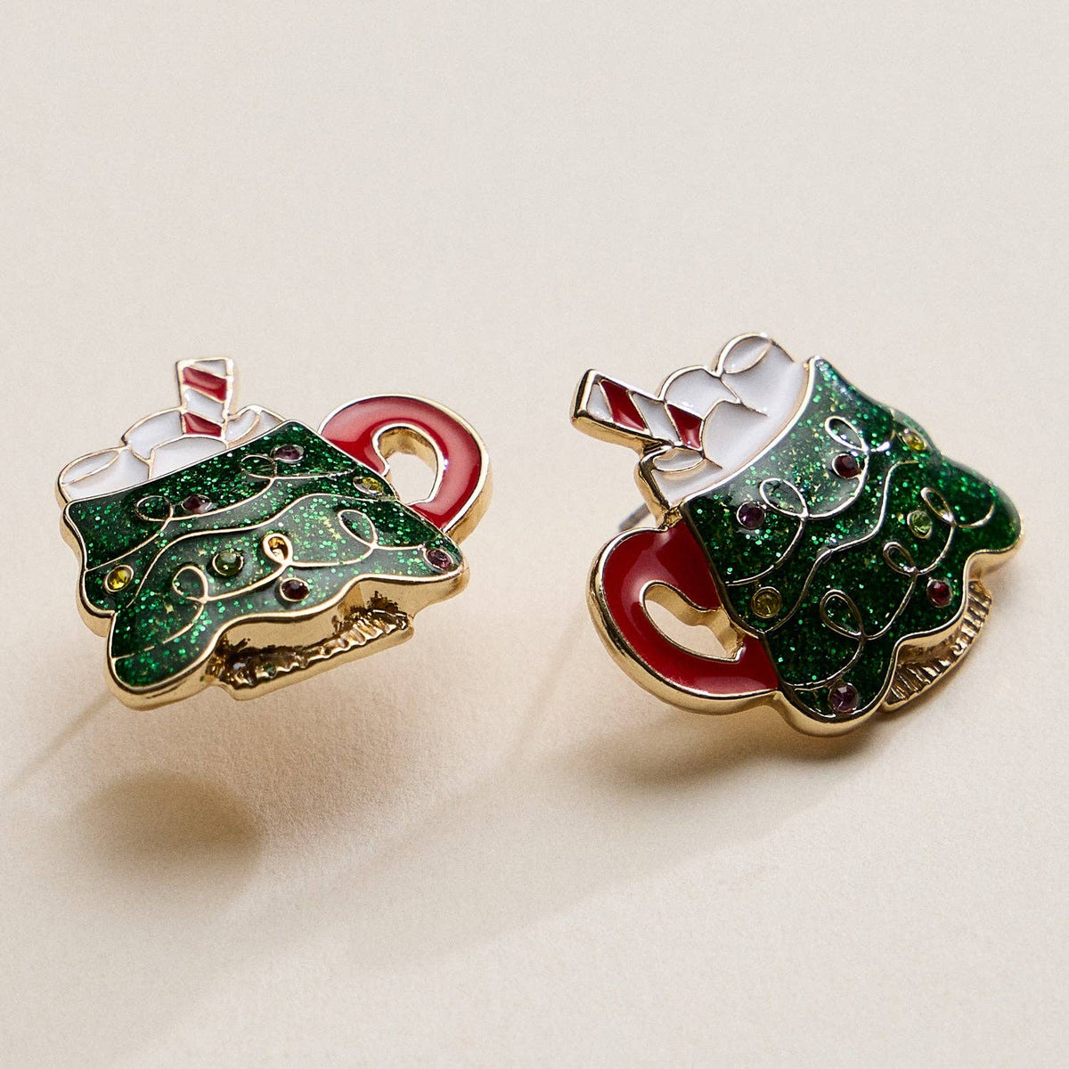 Enamel Christmas Tree Mug Stud Earrings: MT / ONE