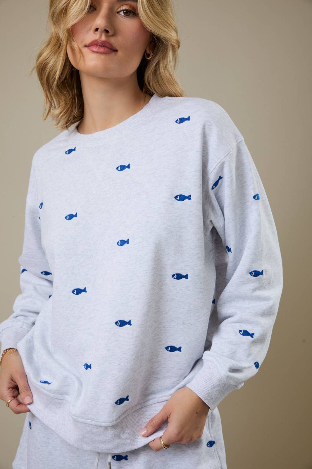 Fish Embroidered Sweatshirt and Short Set