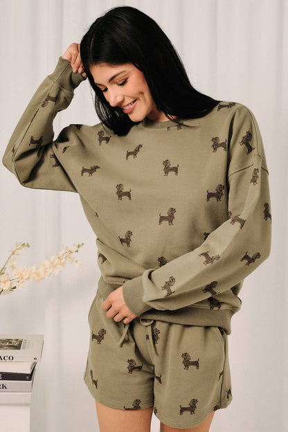 ROUND NECK LONG SLEEVE WEENIE ALL OVER PRINT SWEATSHIRT: MELANGE / S