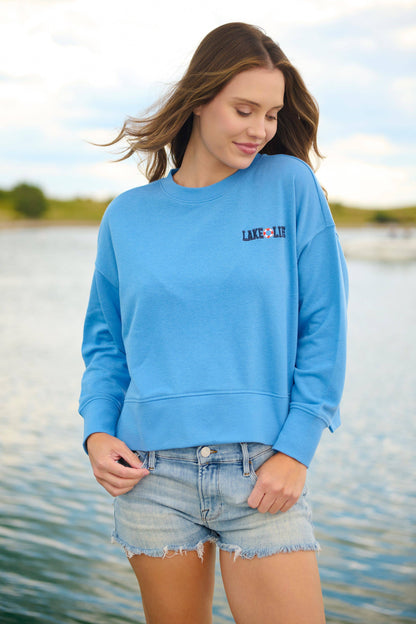"BOAT DOCKS AND FLIP FLOPS" RELAXED SWEATSHIRT: SMALL