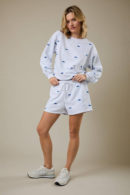 Fish Embroidered Sweatshirt and Short Set