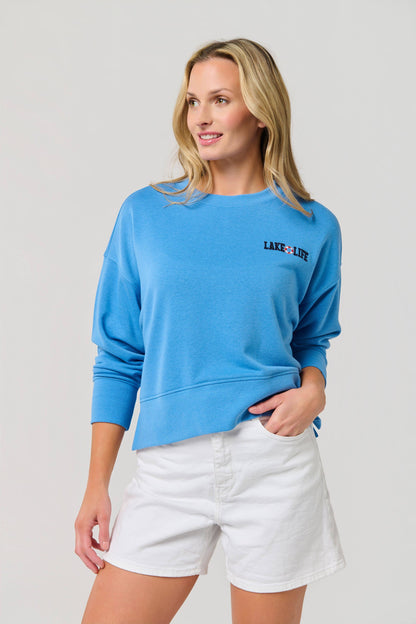 "BOAT DOCKS AND FLIP FLOPS" RELAXED SWEATSHIRT: SMALL