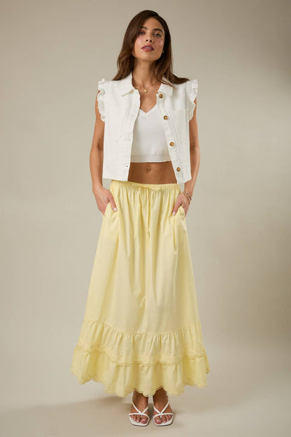 RUFFLE SLEEVE BUTTON DOWN TWILL VEST
