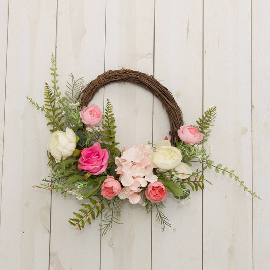 Wreath - Twig Base, Pink Roses, Ranunculus (PC)