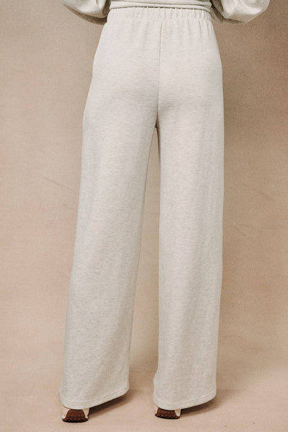 HIGH WAIST DRAWSTRING WIDE LEG PANTS WITH POCKET: ASH GREY / L