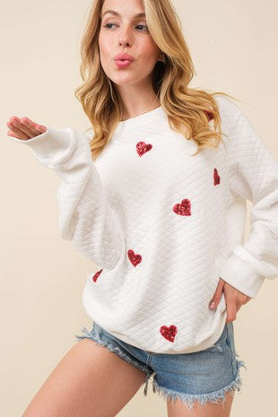 Main Strip Quilted Heart Patch Top
