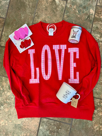 Check Love Embroidered Patched Sweatshirt