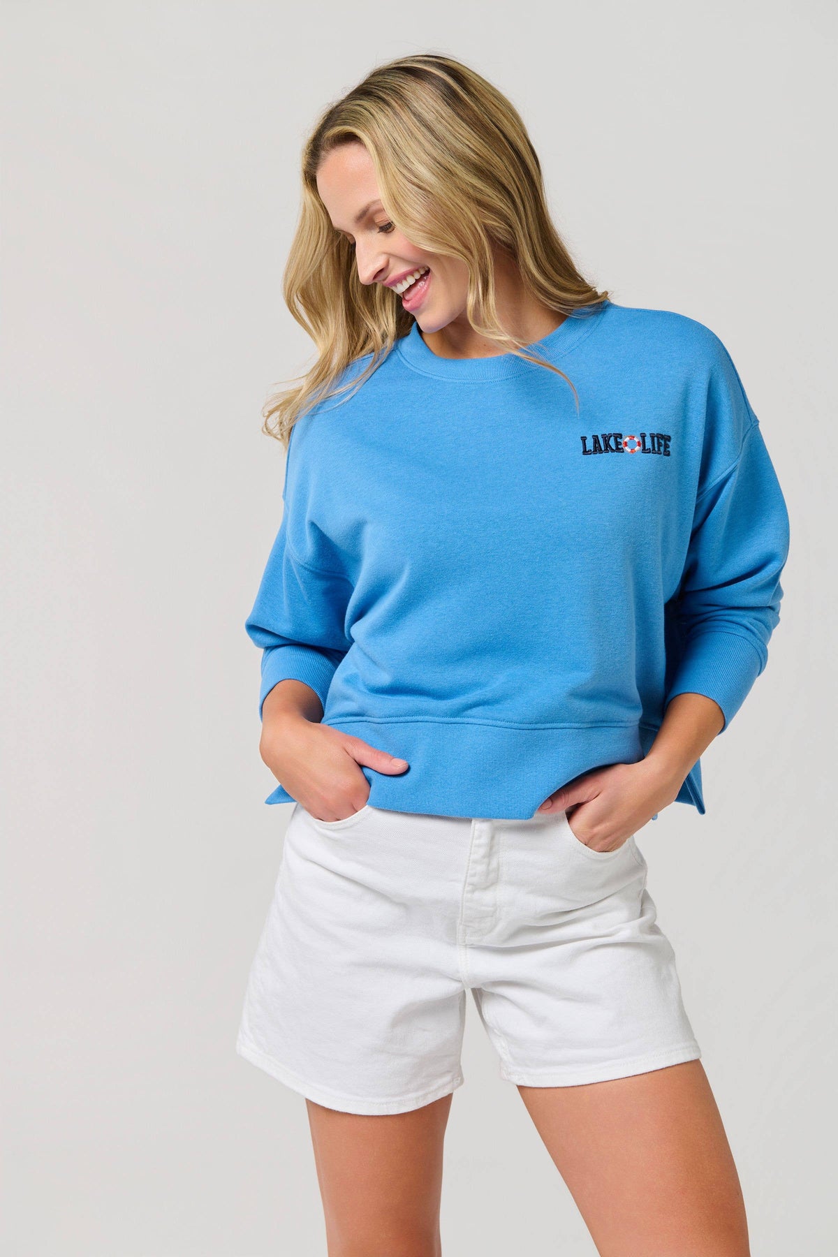 "BOAT DOCKS AND FLIP FLOPS" RELAXED SWEATSHIRT: SMALL