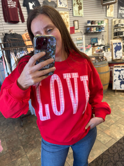 Check Love Embroidered Patched Sweatshirt