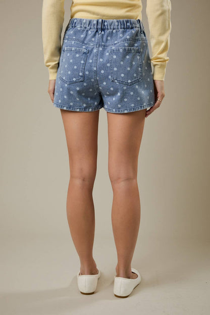 High Waist Polka Dot Denim Shorts