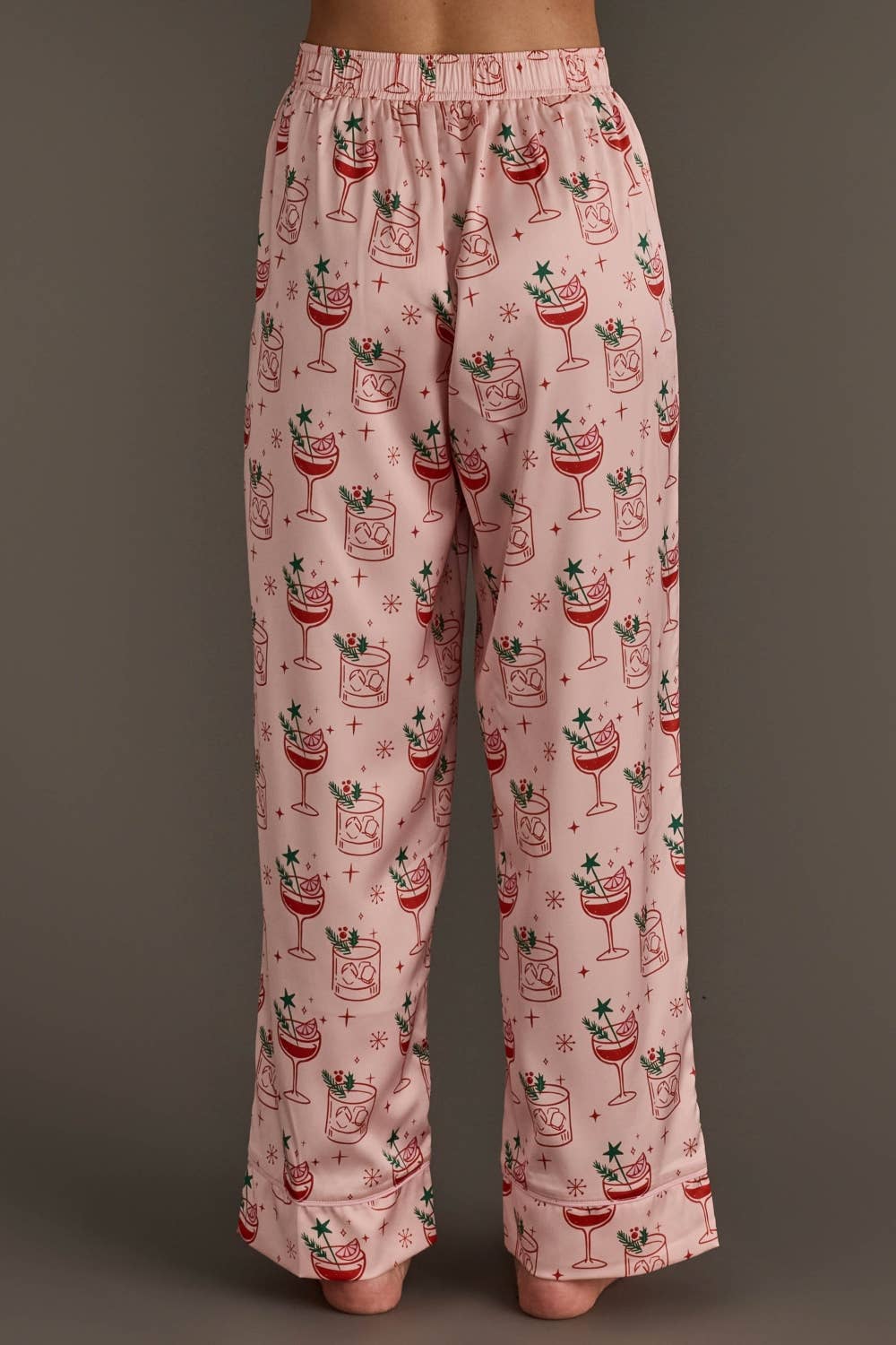 Lt. Pink Christmas Cocktails Satin Pajama Set