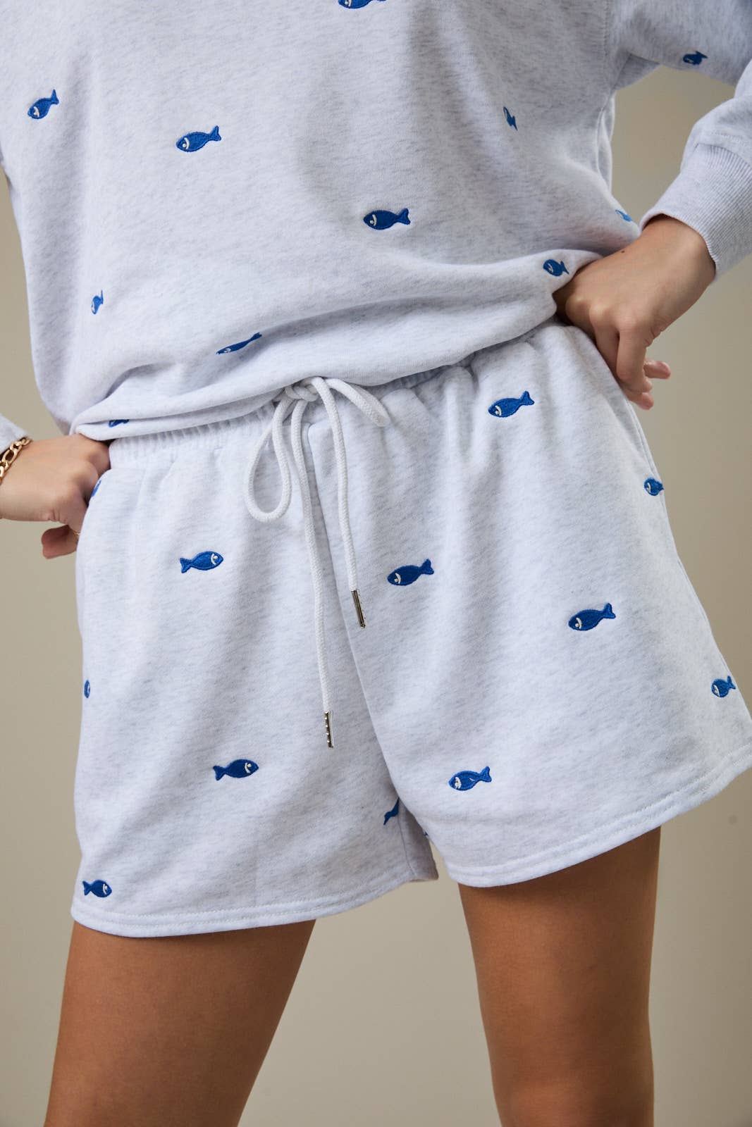 Fish Embroidered Sweatshirt and Short Set