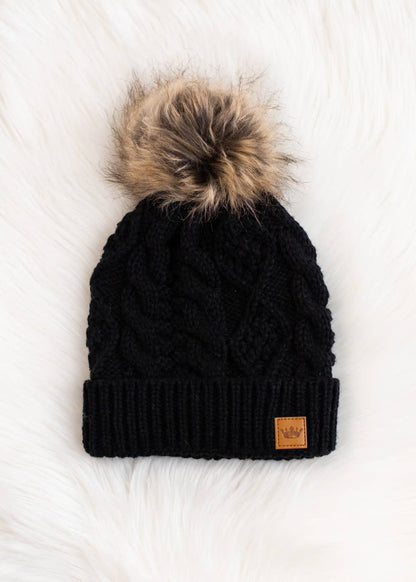 Black Cable Knit w/ Natural Pom Hat