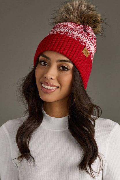 Red & White Winter Pattern Pom Hat