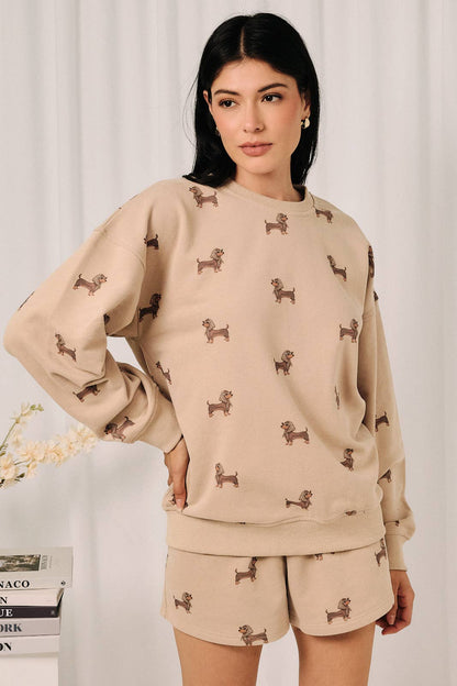ROUND NECK LONG SLEEVE WEENIE ALL OVER PRINT SWEATSHIRT: MELANGE / M