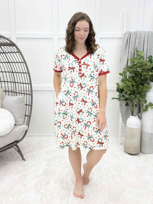 Shirley & Stone Candy Cane Bows Night Gown