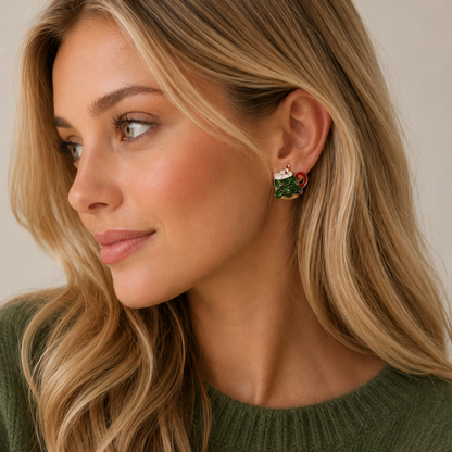 Enamel Christmas Tree Mug Stud Earrings: MT / ONE