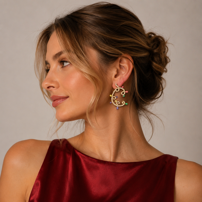 CZ Christmas Light Hoop Earrings | Festive Holiday Statement Earrings: MT / ONE