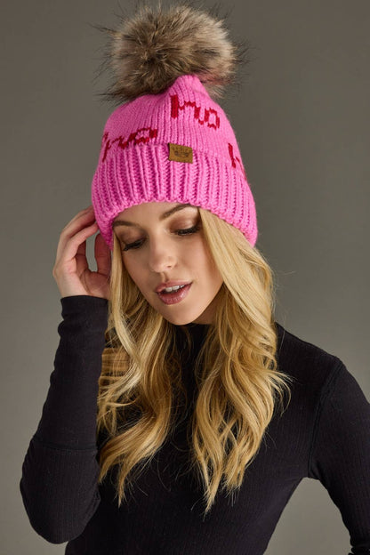 Pink & Red Ho Ho Ho Pom Hat