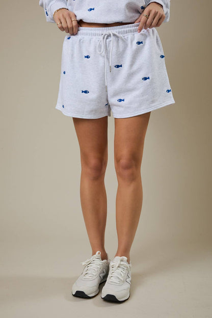Fish Embroidered Sweatshirt and Short Set