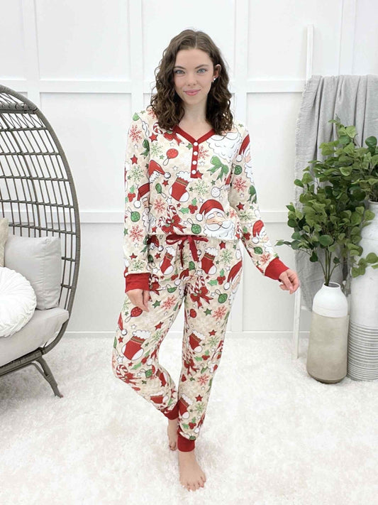 Shirley & Co Holiday Santa and Stocking LS Jogger Pajamas