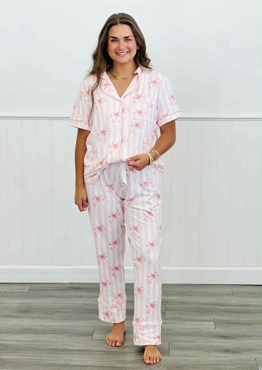 Shirley & Stone Bow Button Down Pajamas