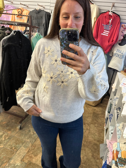 Embroidered Flower Sweater