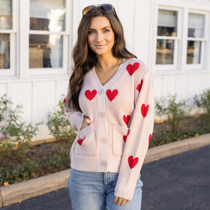 Grace & Lace Knit Heart Cardigan in Hearts