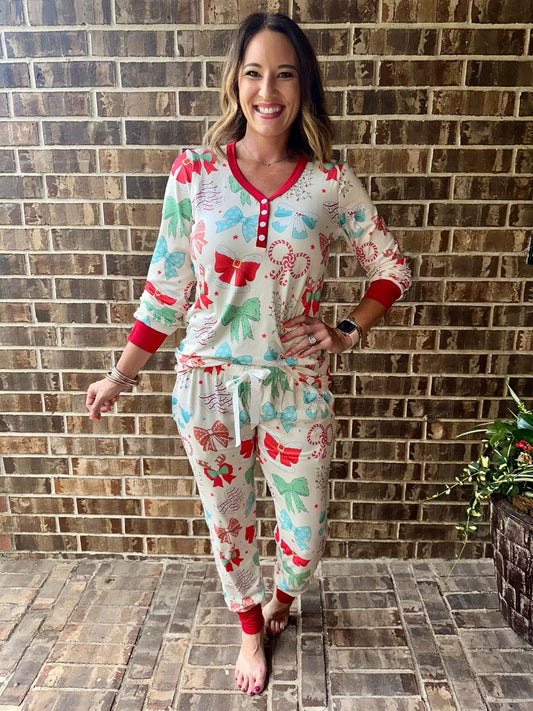 Shirley & Co Holiday Bows LS Jogger Pajamas