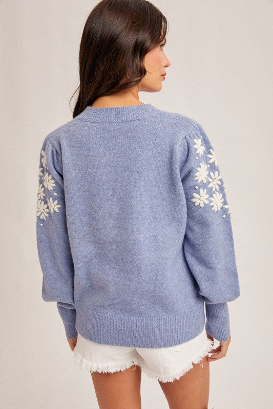 Floral Embroidery Bubble Sleeve Sweater