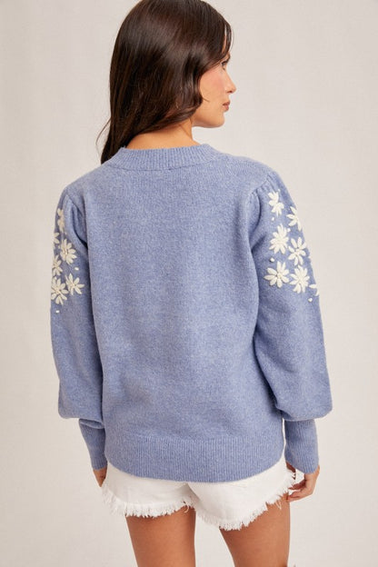 Floral Embroidery Bubble Sleeve Sweater
