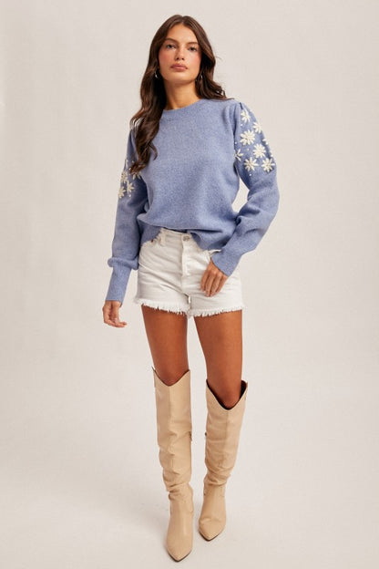 Floral Embroidery Bubble Sleeve Sweater