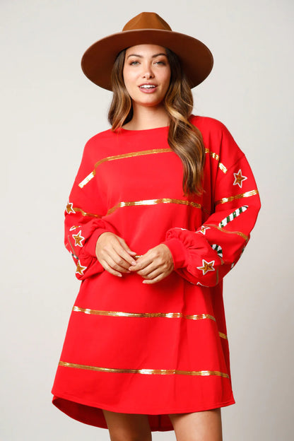 Fantastic Fawn Red Sequin Christmas Dress