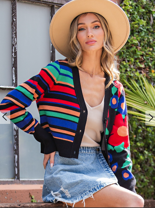 Floral & Stripe Print Sweater