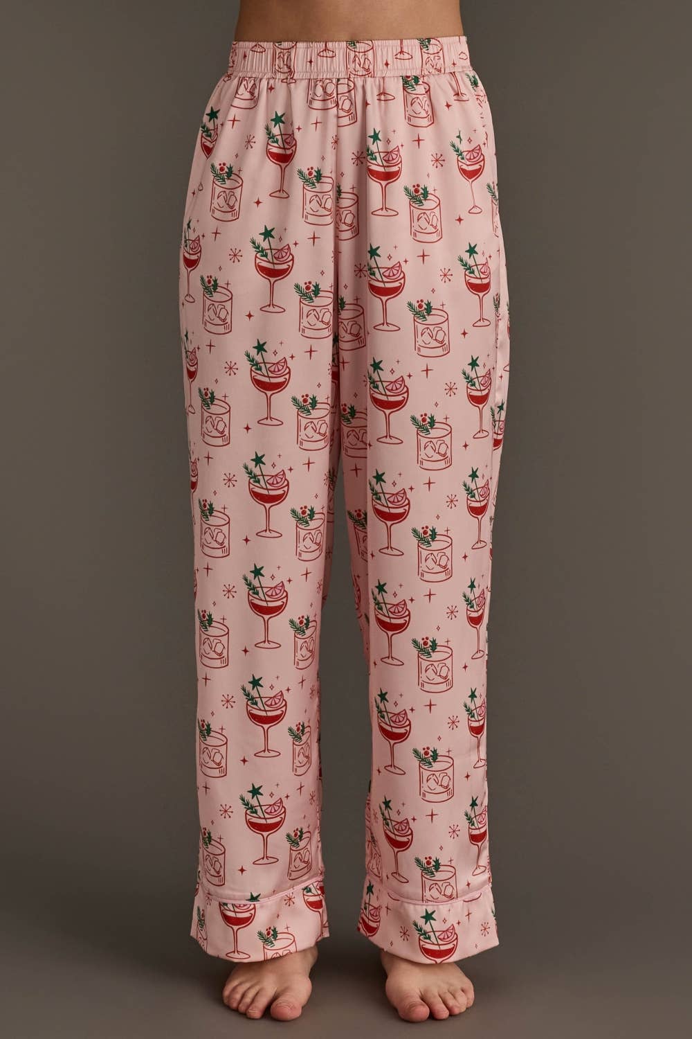 Lt. Pink Christmas Cocktails Satin Pajama Set
