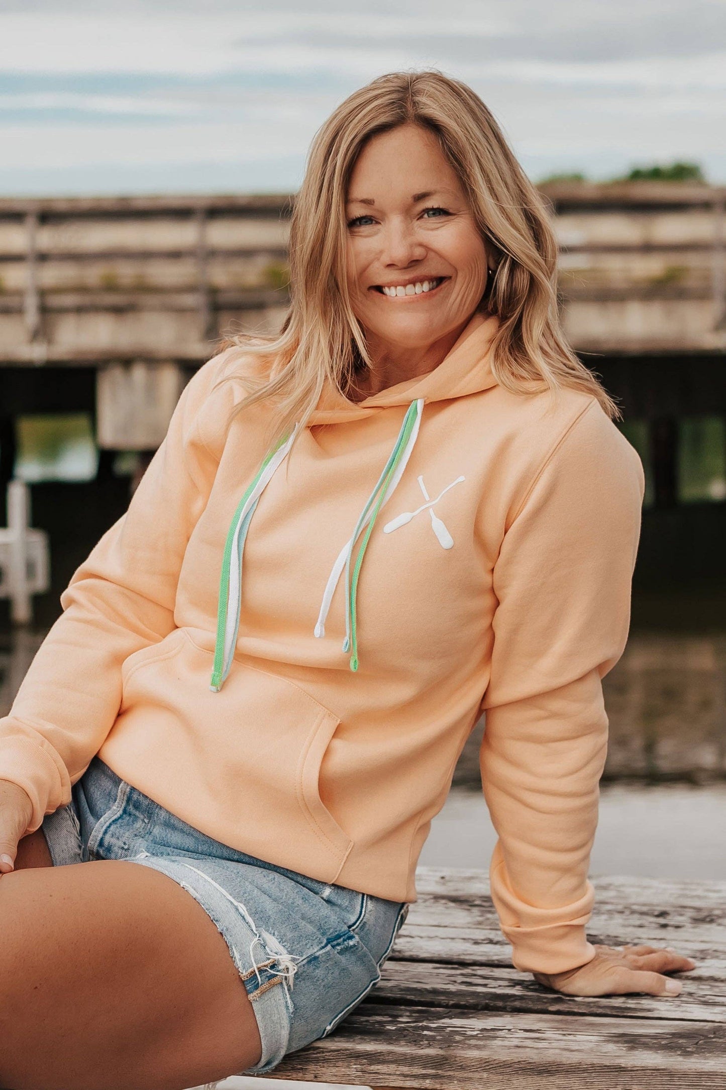 Multi Draw Cord Hoodie in Peach