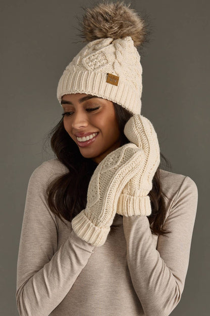 Beige Cable Knit Mittens