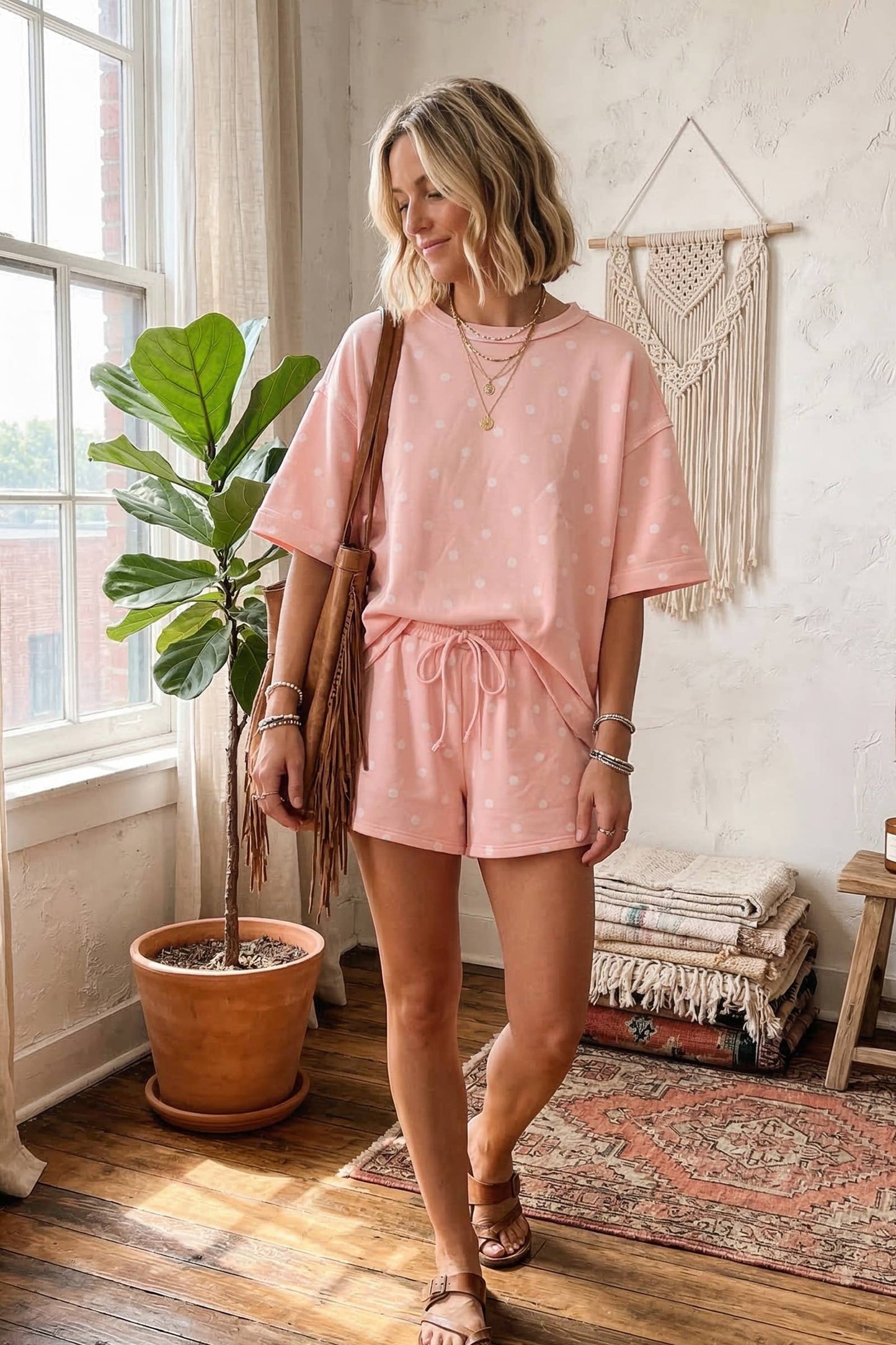 Polka Dot Heavy Scuba Top and Shorts Set