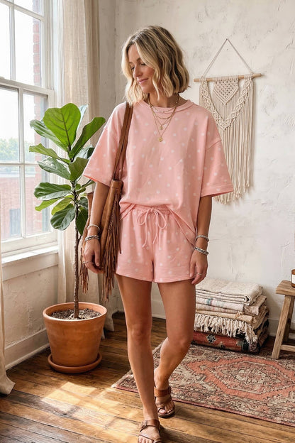 Polka Dot Heavy Scuba Top and Shorts Set